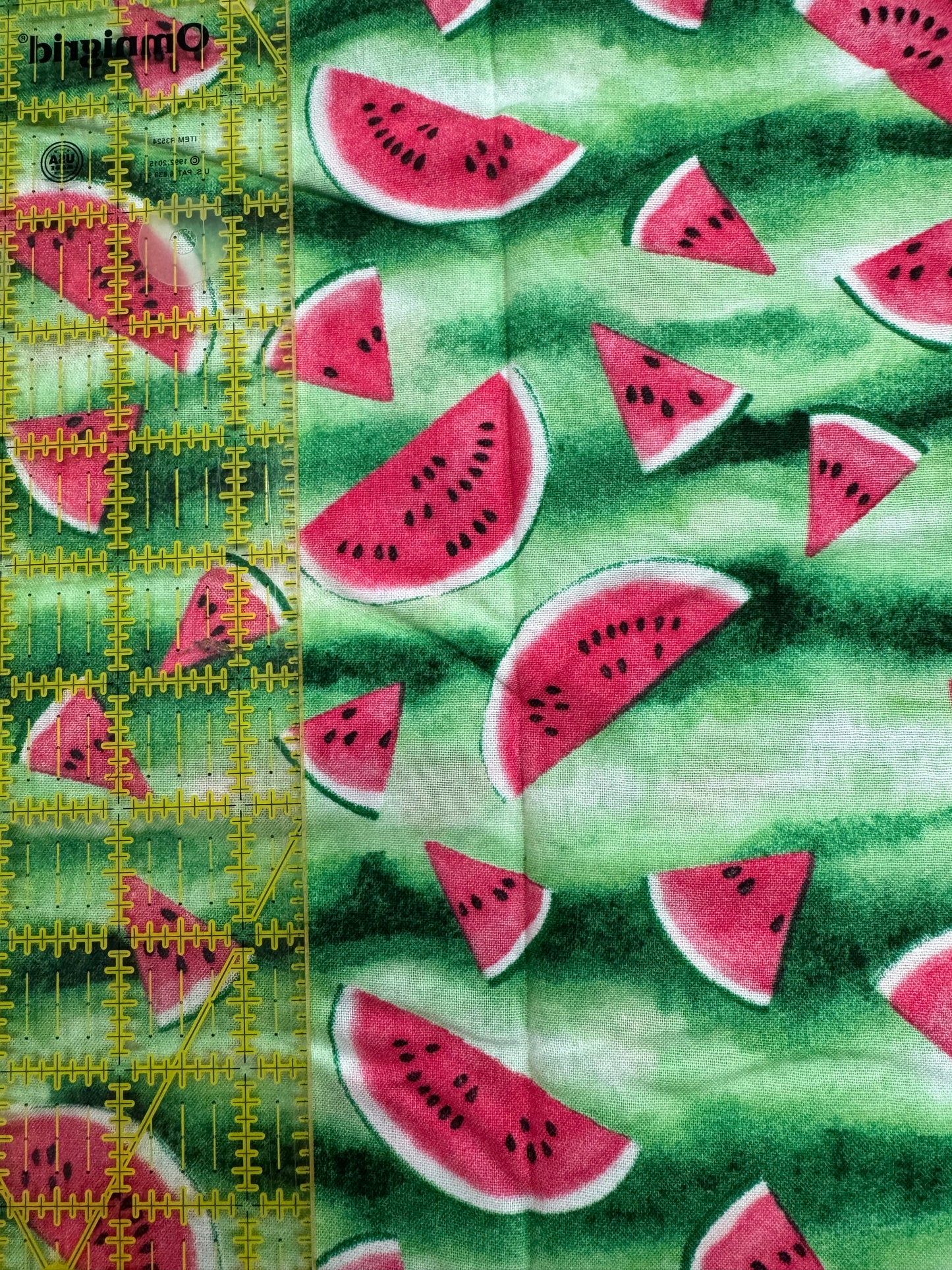 3 Wishes 1 Yard Precut Watermelon on Green 100% Cotton Novelty