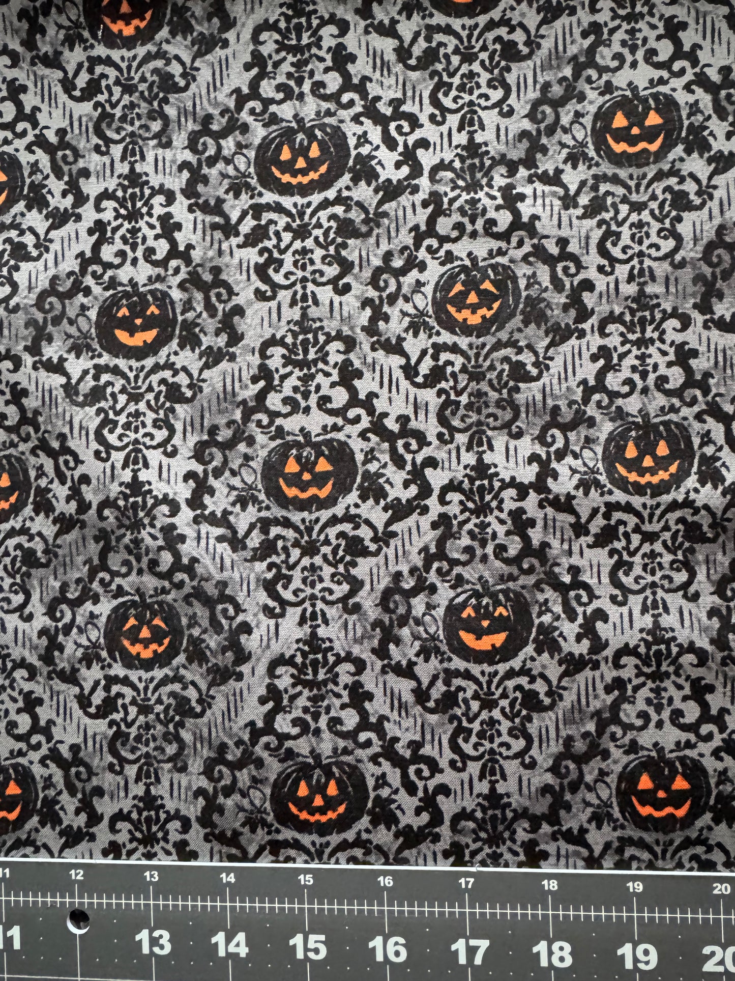 Halloween Pumpkin Damask on Gray
