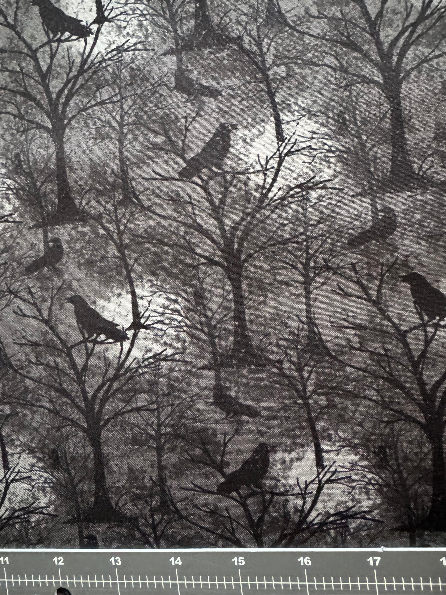 Halloween Crows on Dead Trees on Gray