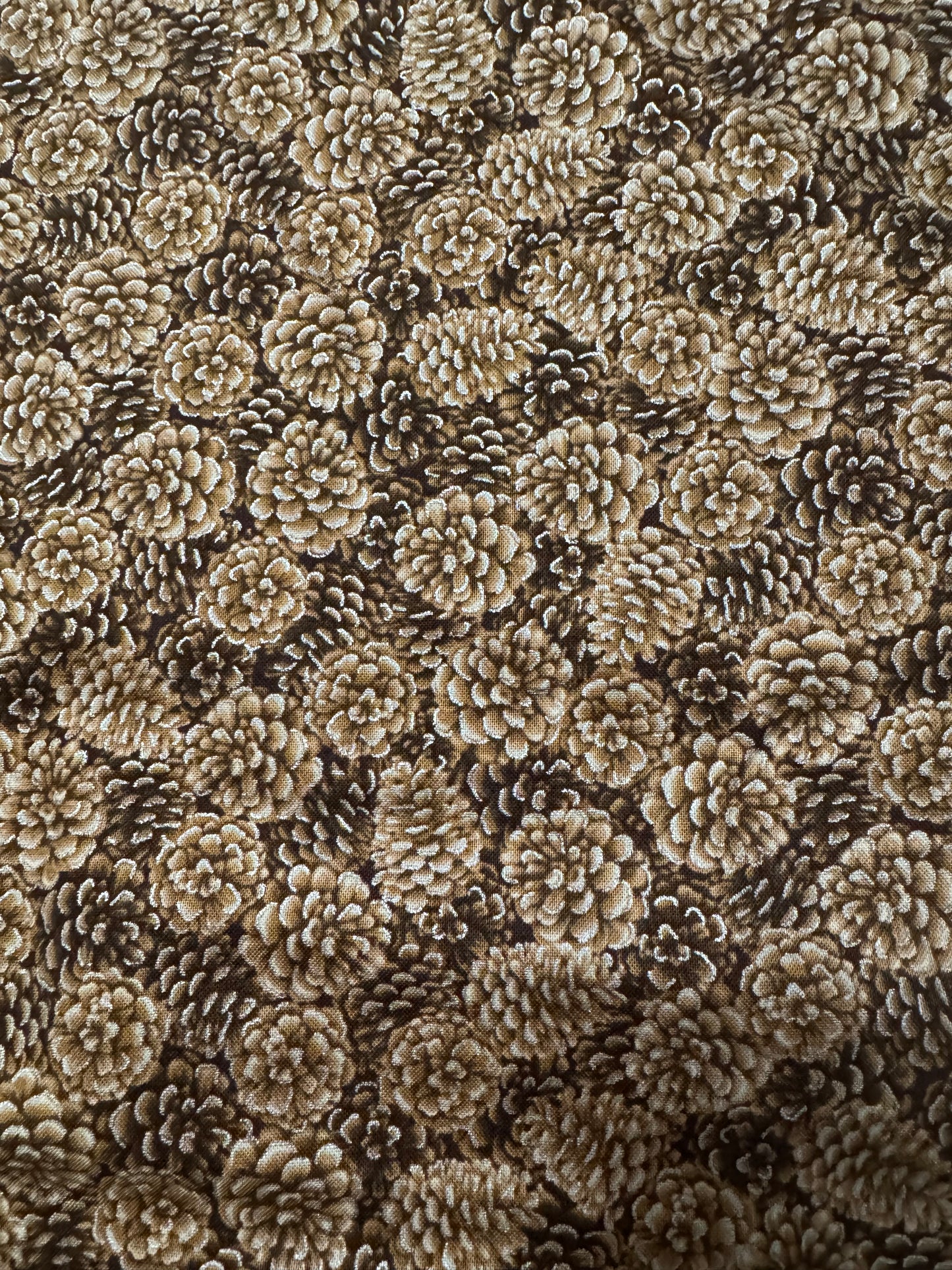 Christmas Packed Pinecones with Metallic Accents 100% Cotton Price per Yard