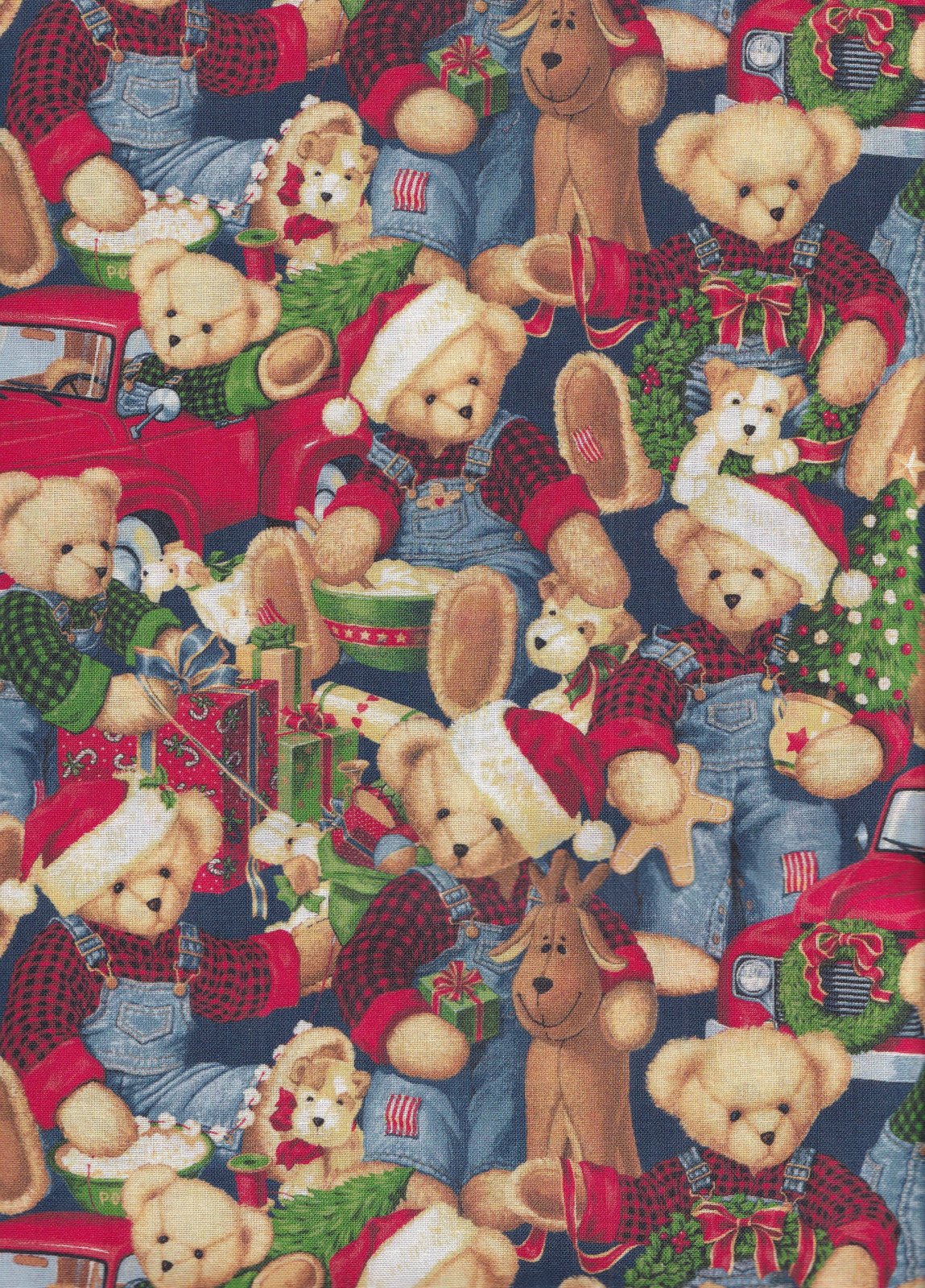 Springs Creatives Christmas Blue Jean Teddy 100% Cotton Fabric Price per Yard
