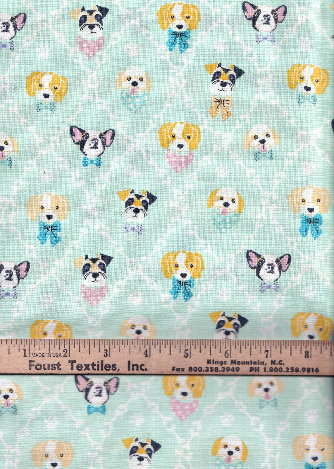 Dogs and Bones Diamond Pattern on Green 100% Cotton Price per Yard Novelty