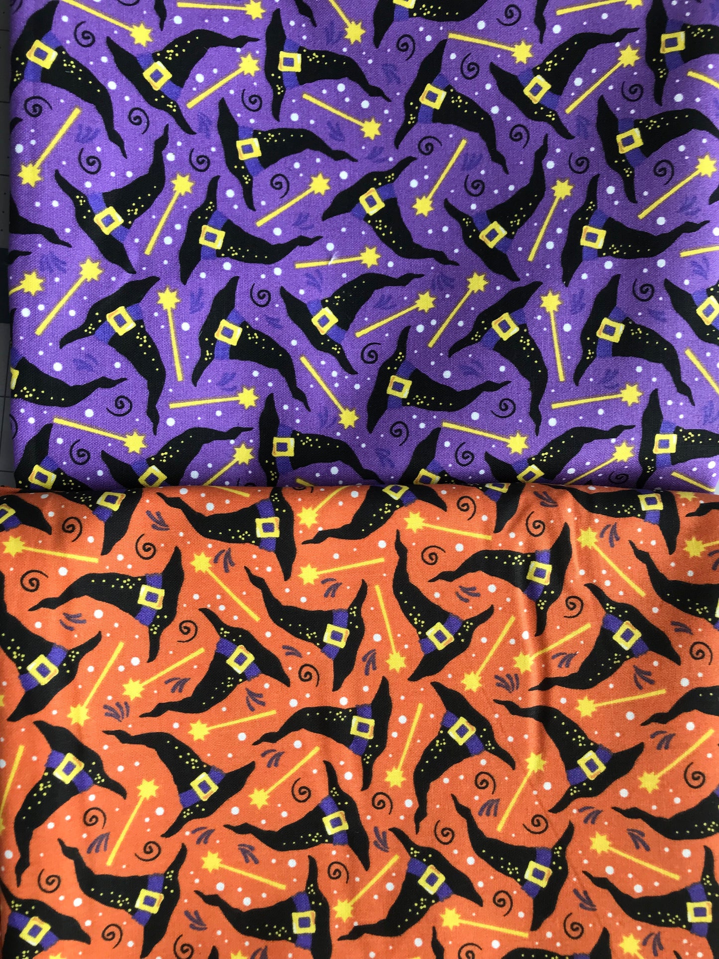 Halloween Witches Hats and Wands 100% Cotton 4 yard Precut Fabric Bundles, 2 Pieces x 2 yards each