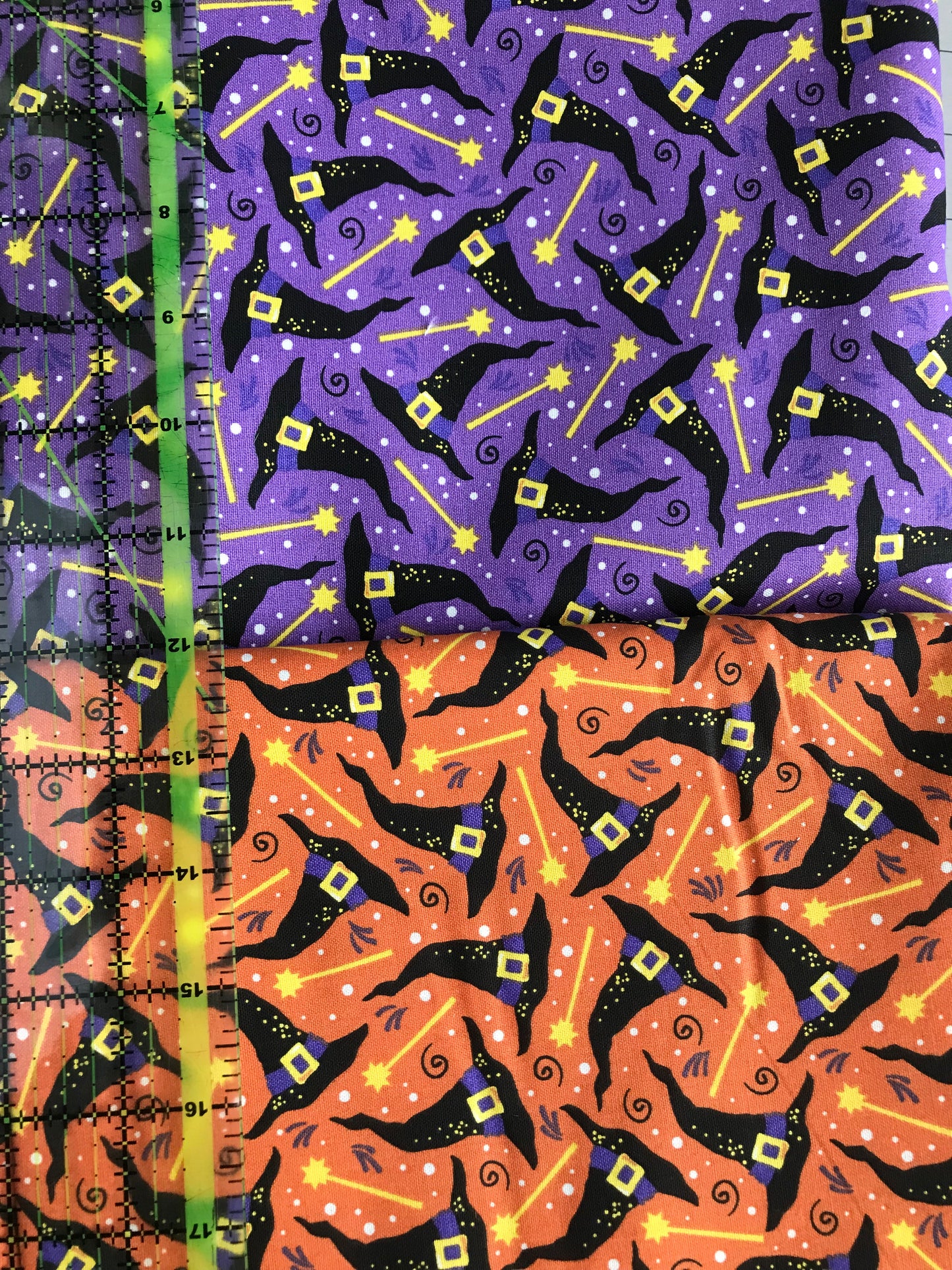 Halloween Witches Hats and Wands 100% Cotton 4 yard Precut Fabric Bundles, 2 Pieces x 2 yards each