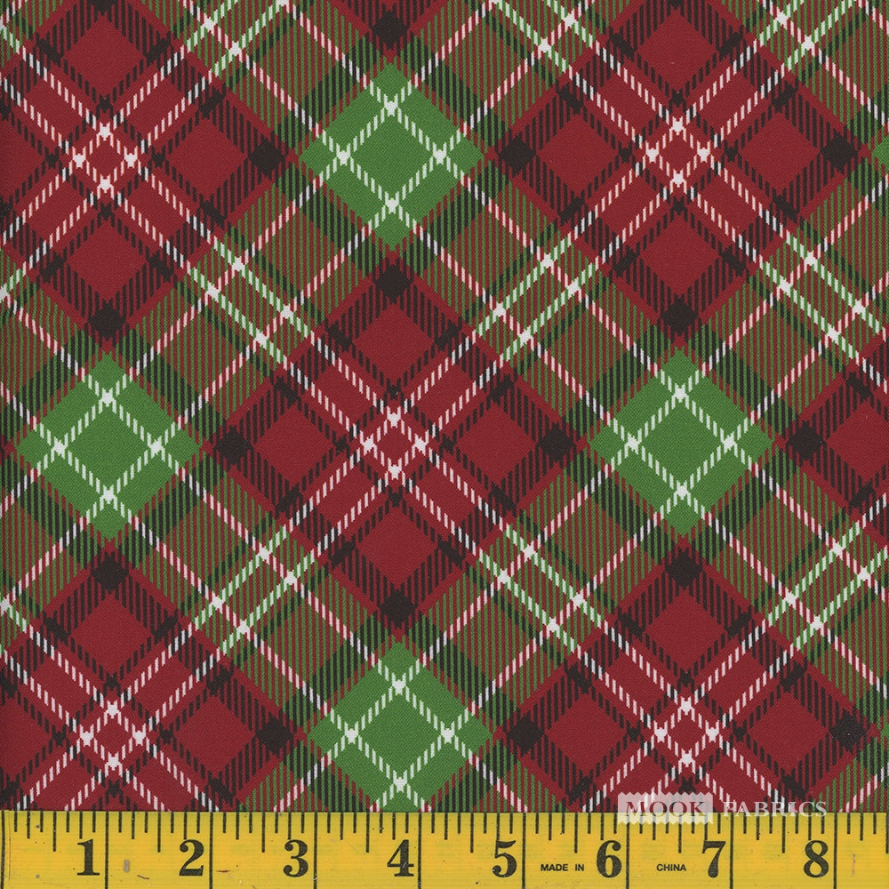 Mook Fabrics Christmas Diagonal Plaid Red Green 100% Cotton Fabric By the yard