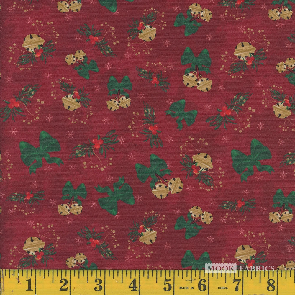 Christmas Jingle Bells on Red 100% Cotton Price per yard
