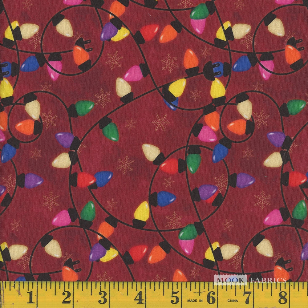 Christmas Lights on Red 100% Cotton Price per yard