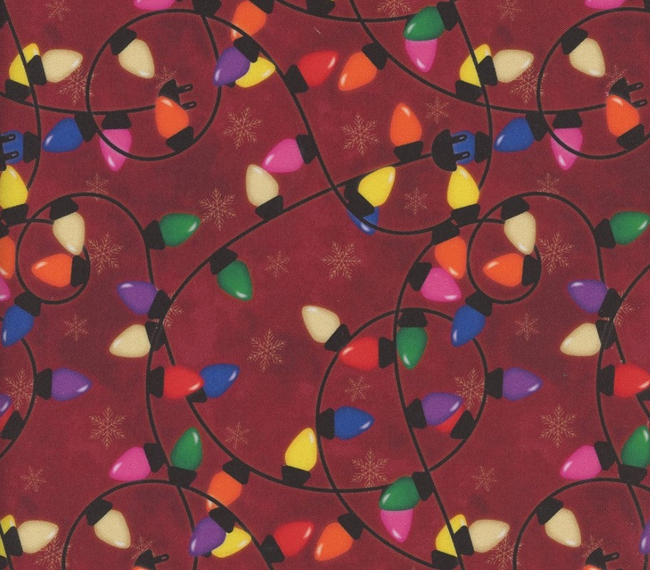 Christmas Lights on Red 100% Cotton Price per yard