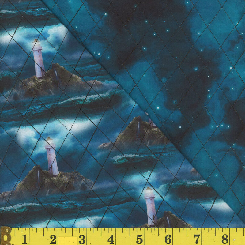 Double Faced Prequilted Lighthouse Galaxy Teal By the Yard