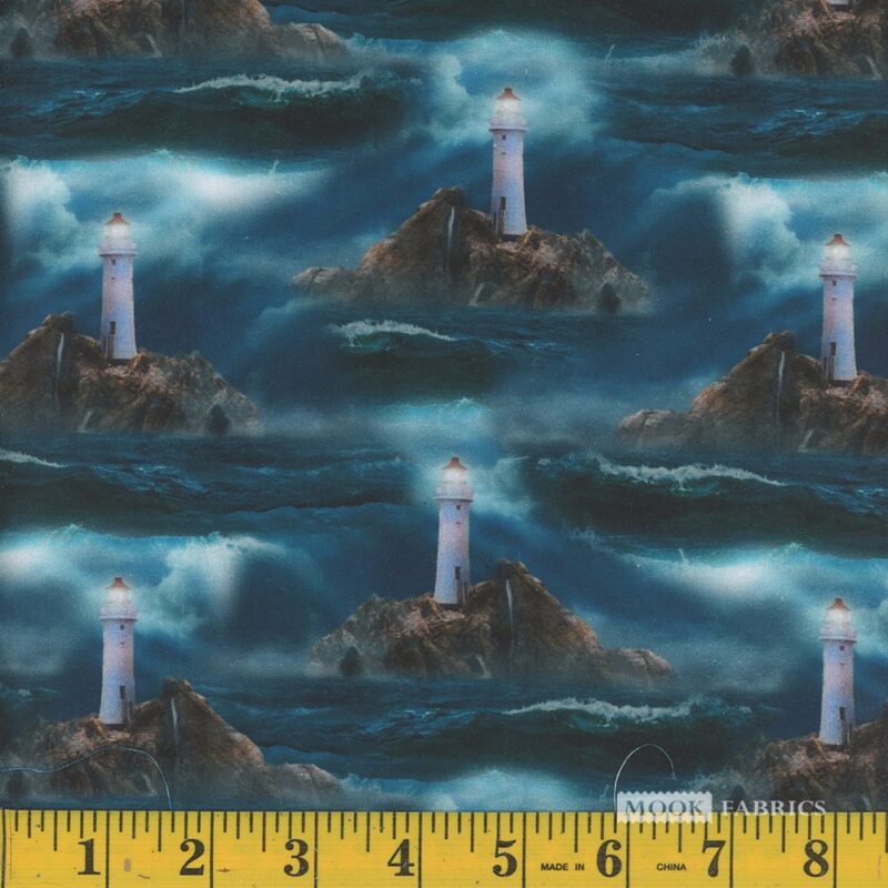 Double Faced Prequilted Lighthouse Galaxy Teal By the Yard