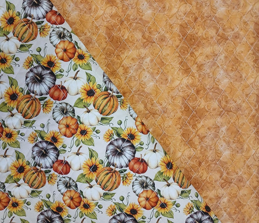 Double Faced Prequilted Thanksgiving Pumpkins Gold By the Yard