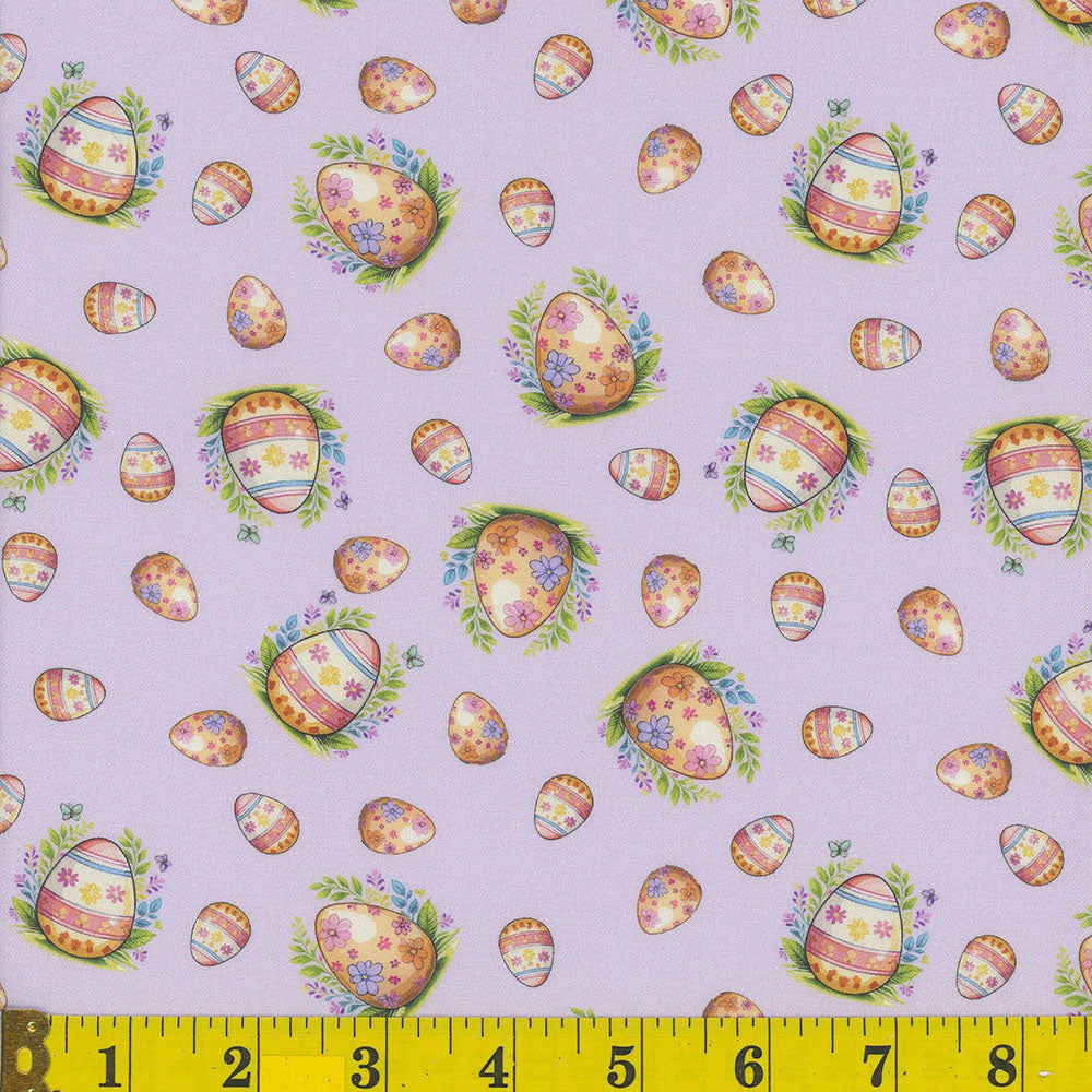 Mook Fabrics Hoppy Easter Eggs Lavender 100% Cotton Price per Yard