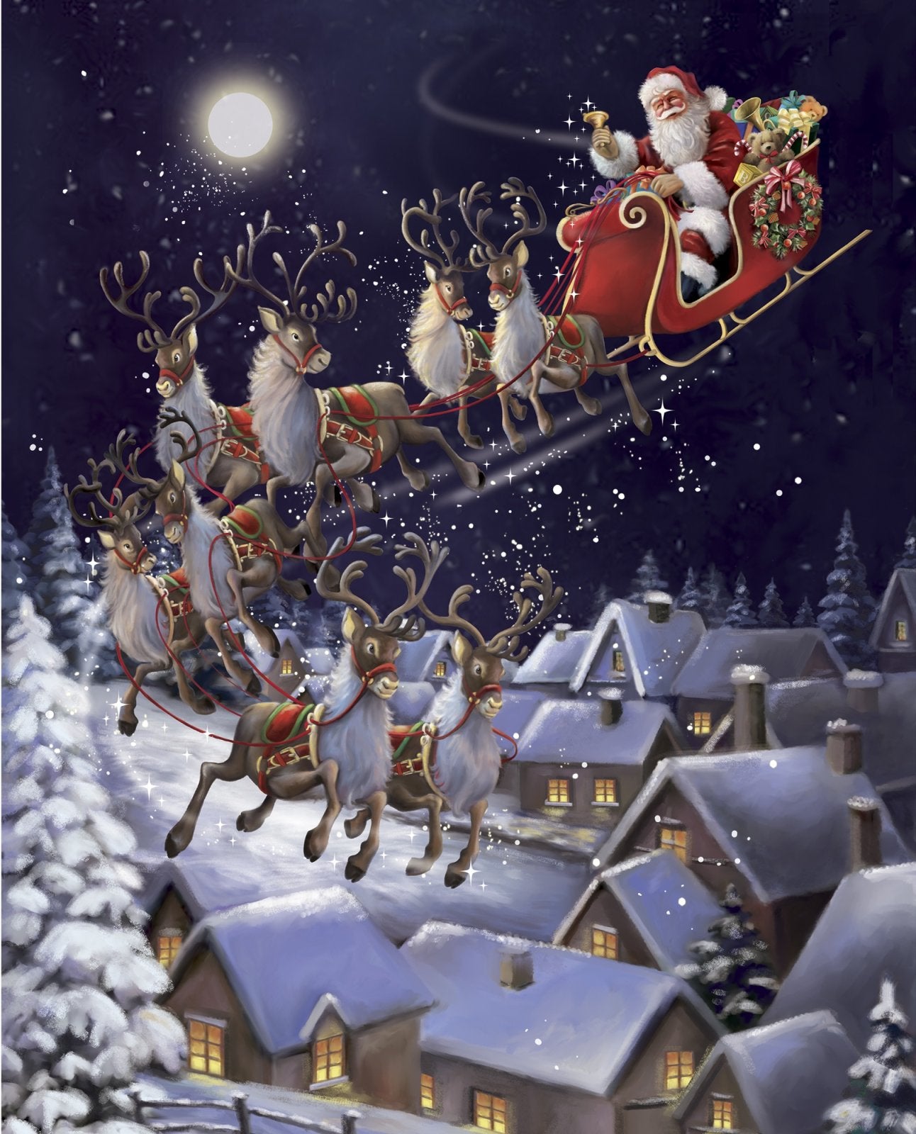 Christmas Santa is Coming Panel on Blue 44 x 35