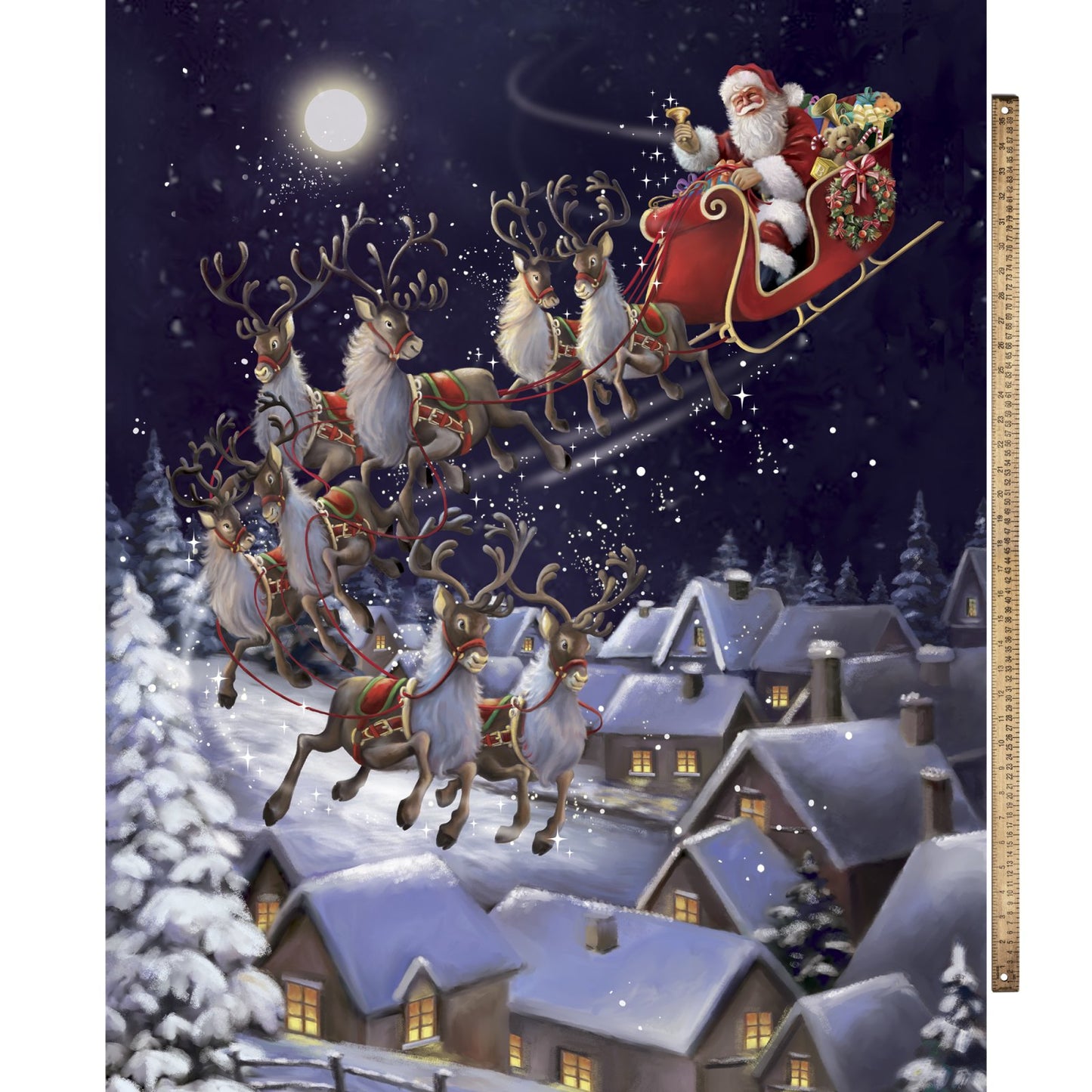 Christmas Santa is Coming Panel on Blue 44 x 35