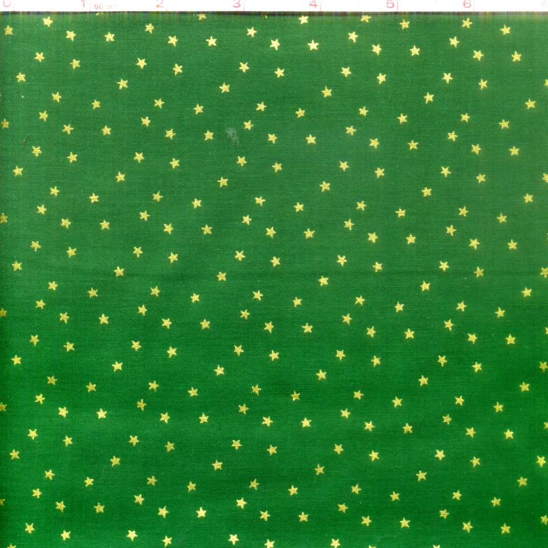 Christmas Small Metallic Gold Stars on Green