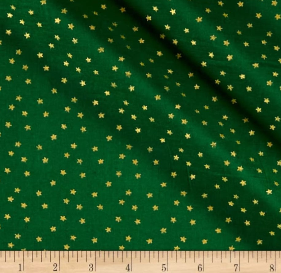 Christmas Small Metallic Gold Stars on Green