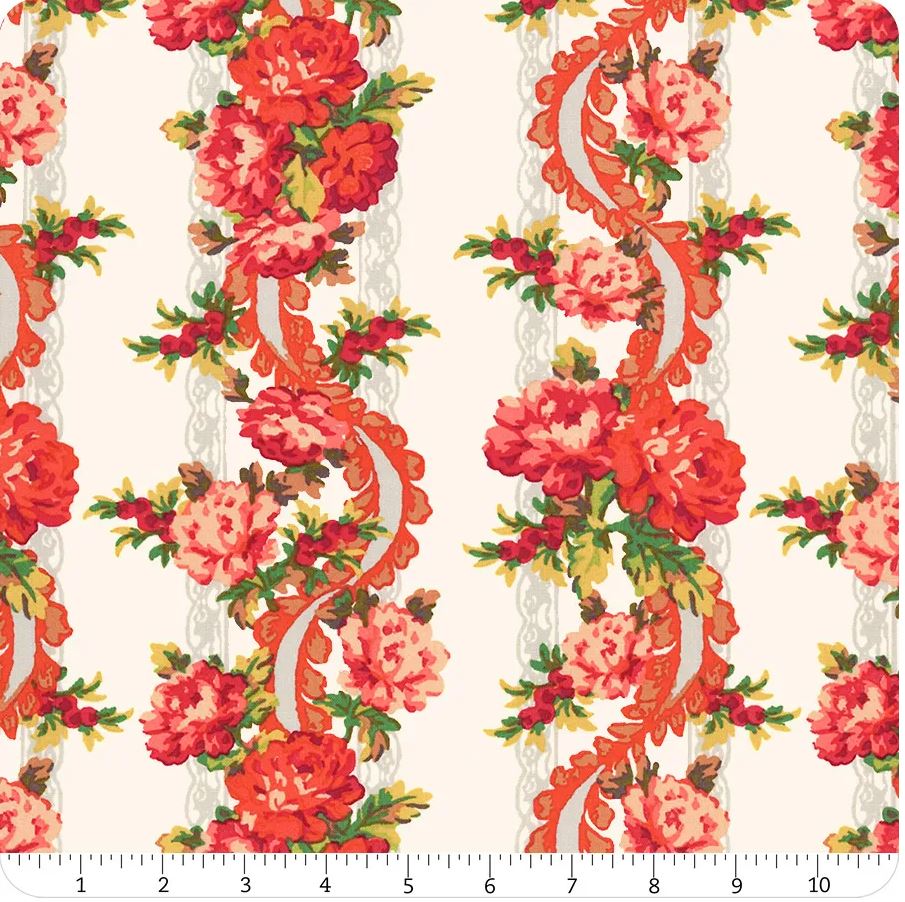 44 x 36 Maywood Studio Floral Border Pink on Cream 100% Cotton All Over Print