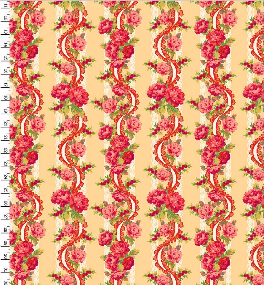 44 x 36 Maywood Studio Floral Border Pink on Light Yellow 100% Cotton All over print