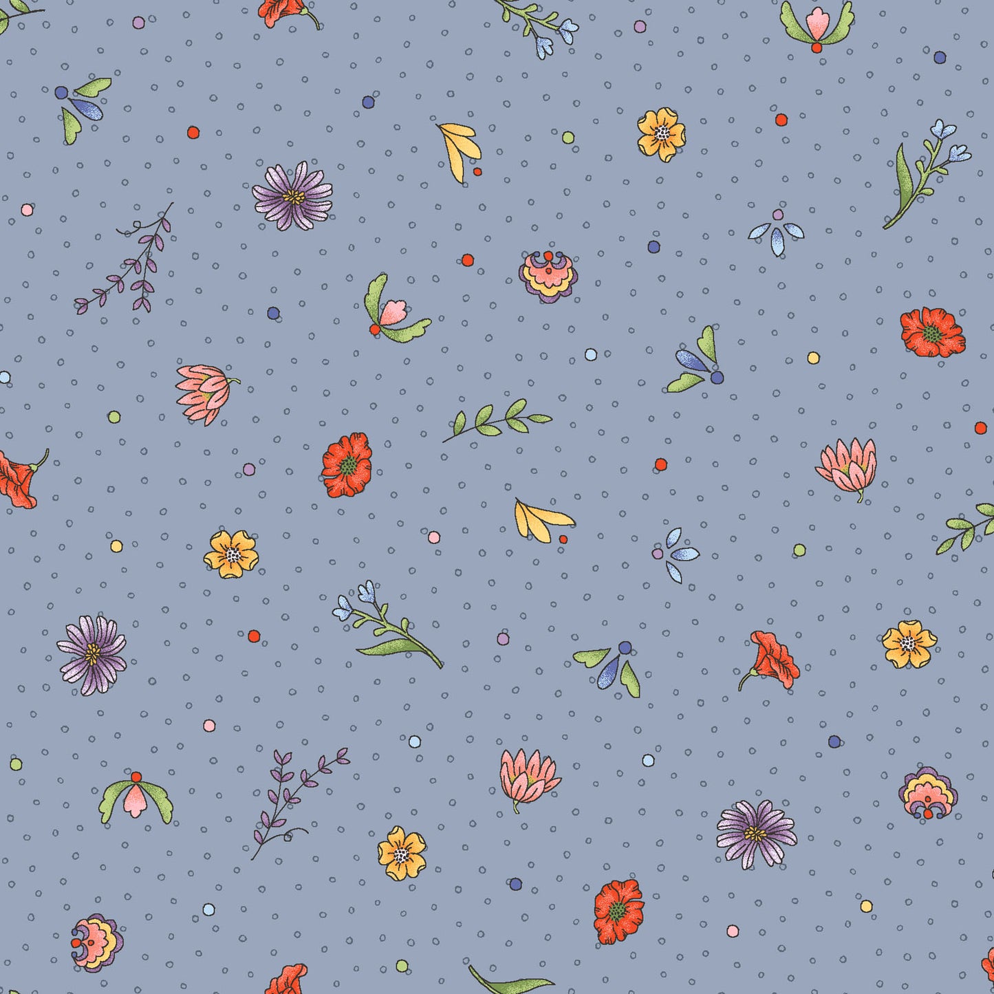 44 x 36 Mini Floral Toss on Grey Floral Butterflies Maywood Garden Stroll 100% Cotton