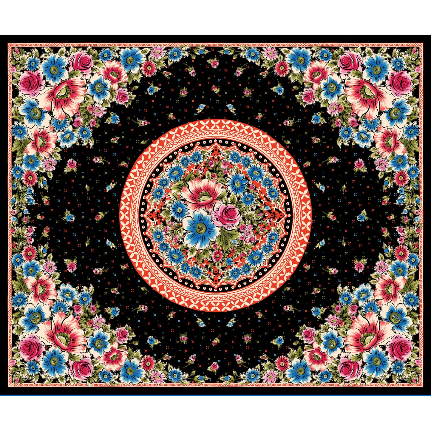 44 x 36 Stunning Panel Floral on Black Maywood Studio 100% Cotton All Over Print