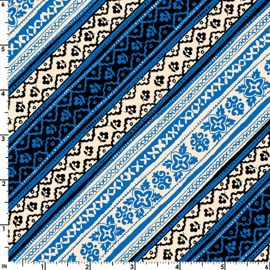 44 x 36 Diagonal Stripes Blue Maywood Studio 100% Cotton All Over Print