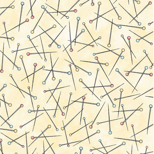 44 x 36 Sewing Pins on Light Yellow 100% Cotton All Over Print