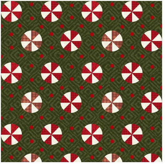 44 x 36 Christmas FLANNEL Peppermints and Dot on Green 100% Cotton