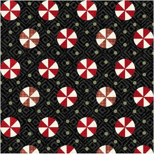 44 x 36 Christmas FLANNEL Peppermints and Dots on Charcoal 100% Cotton