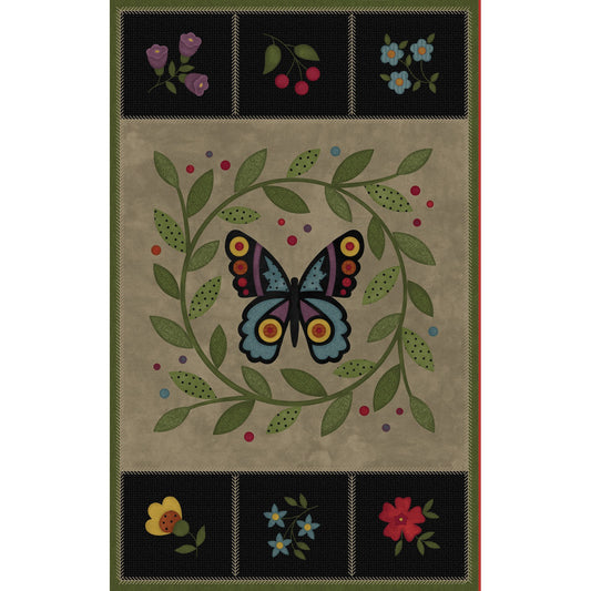 44 x 27 FLANNEL Bonnie's Butterflies Panel 100% Cotton Floral