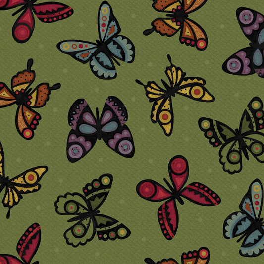 44 x 36 FLANNEL Bonnie's Butterflies on Green 100% Cotton Floral