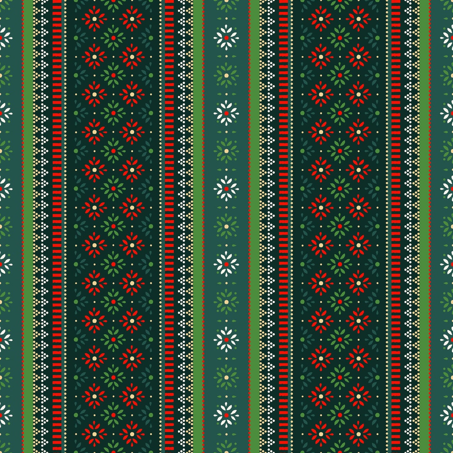 44 x 36 Christmas Green Metallic Border Stripes Maywood Studio 100% Cotton