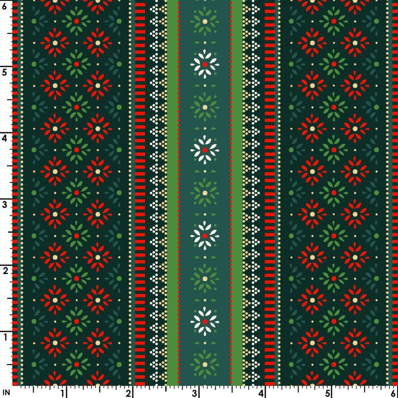 44 x 36 Christmas Green Metallic Border Stripes Maywood Studio 100% Cotton