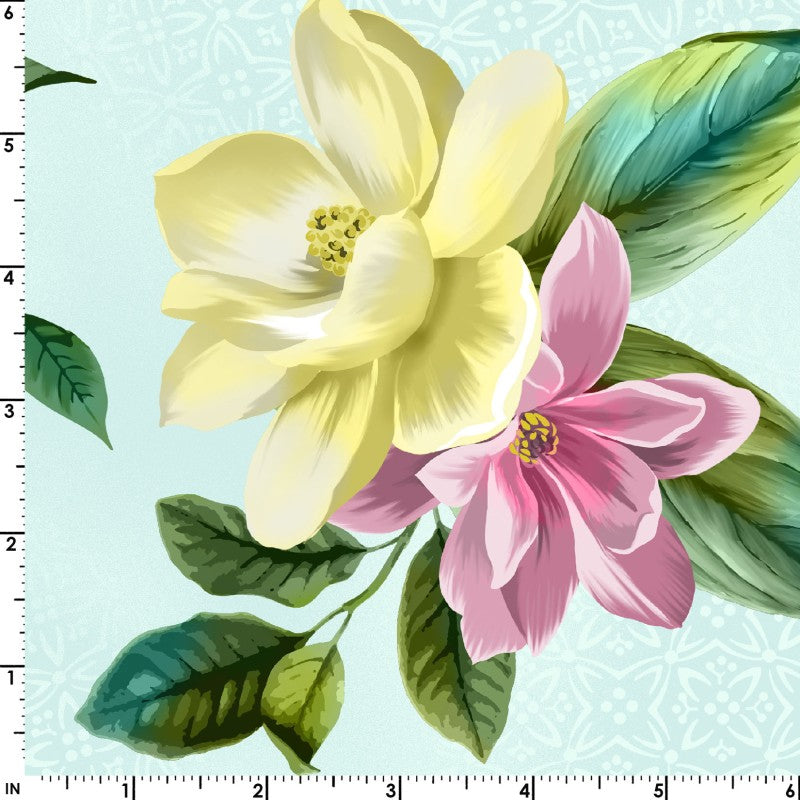 108 Inch Wide Floral on Aqua Fabric Quilt Back Cotton Fabric Extra Wide