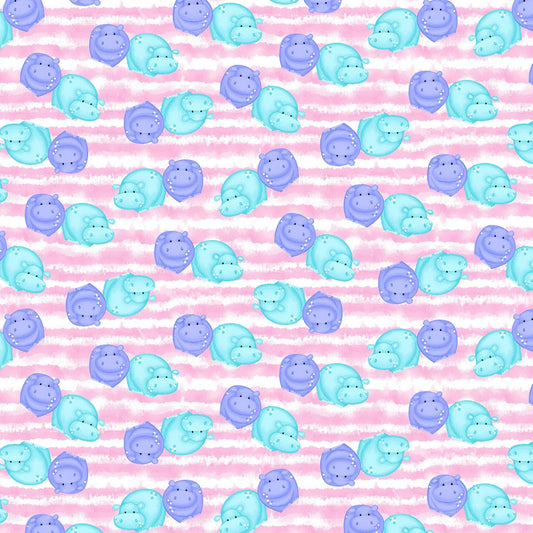 A.E. Nathan Comfy Flannel Hippos on Pink Baby Price per Yard