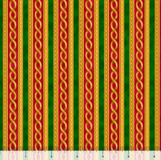 QT Fabrics Christmas Stripes Red Green Gold 100% Cotton Price per Yard