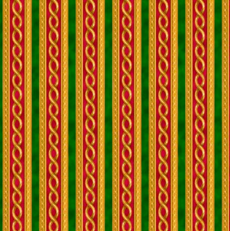 QT Fabrics Christmas Stripes Red Green Gold 100% Cotton Price per Yard