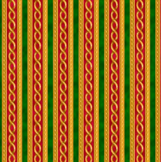 QT Fabrics Christmas Stripes Red Green Gold 100% Cotton Price per Yard