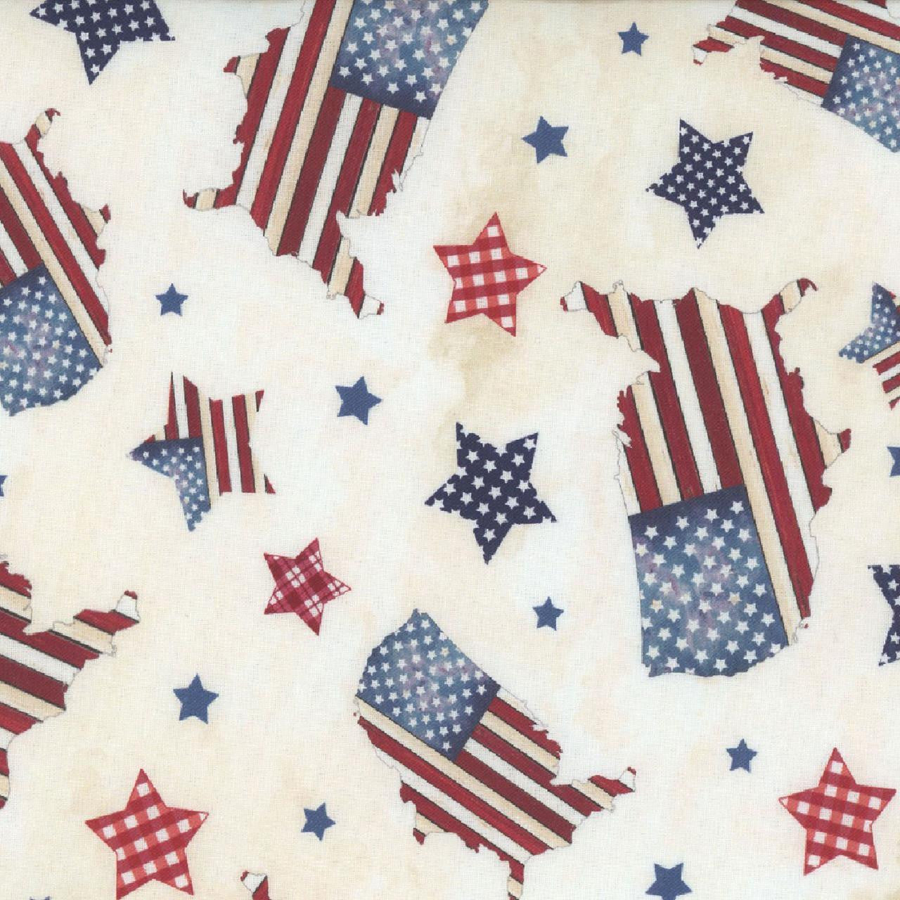 P & B Textiles Farmhouse Americana Patriotic Wooden Map Toss 100% Cotton By the Yard