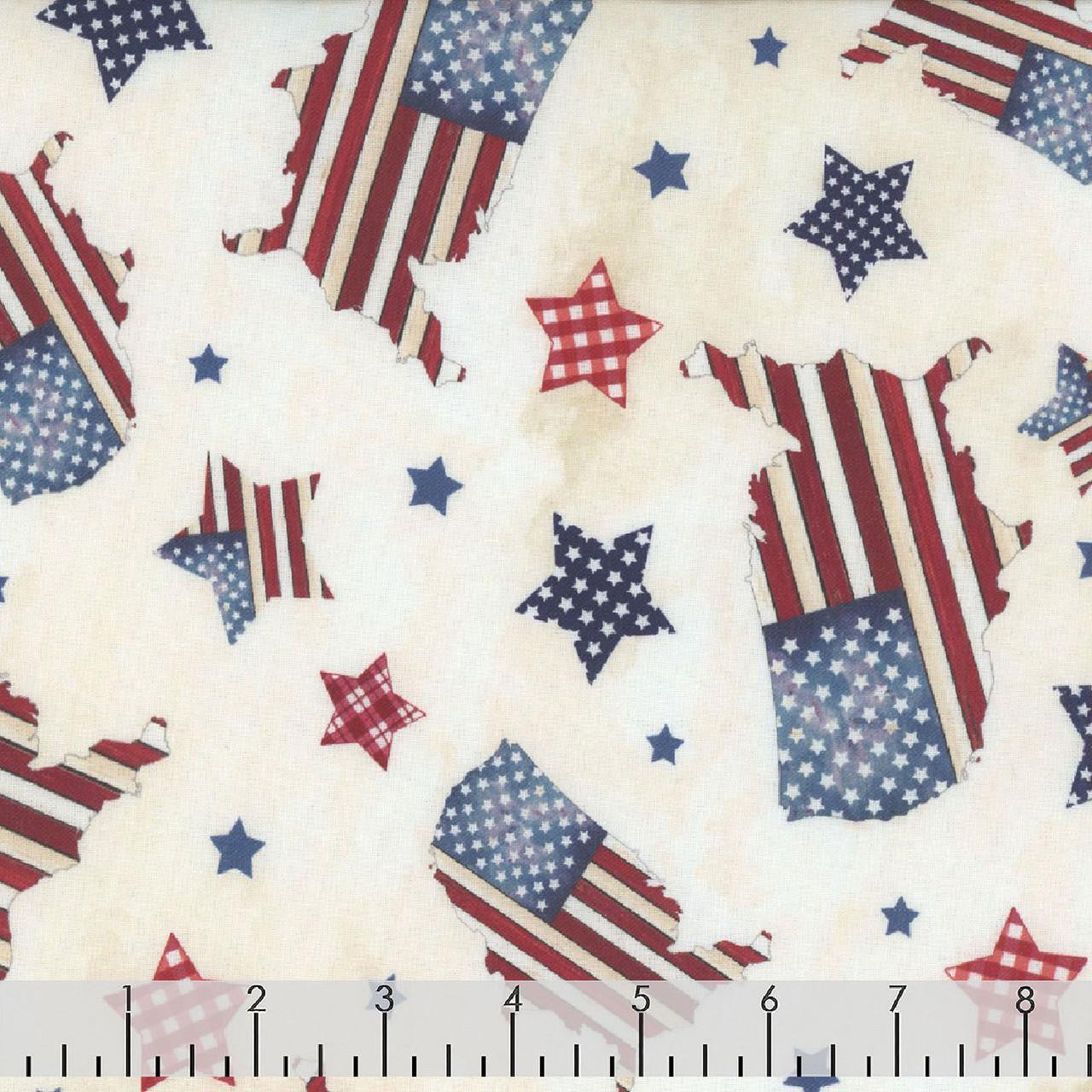 P & B Textiles Farmhouse Americana Patriotic Wooden Map Toss 100% Cotton By the Yard