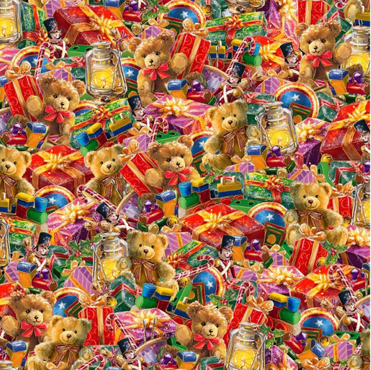 44 x 36 Christmas Toys Collage Gold by Quilting Treasures 100% Cotton