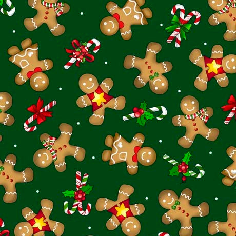 Quilting Treasures Gingerbread on Forest Green Christmas Favorites 100% Cotton By the Yard