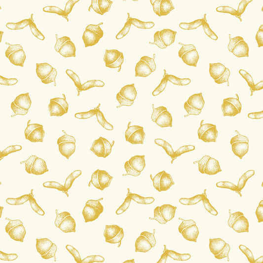 44 x 36 Simply Gold Metallic Acorns Studio E 100% Cotton Fabric Thanksgiving