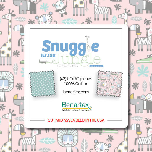 Benartex Snuggle in the Jungle Flannel 5 x 5 Inch 42 Piece Charm Pack Baby 100% Cotton Fabric
