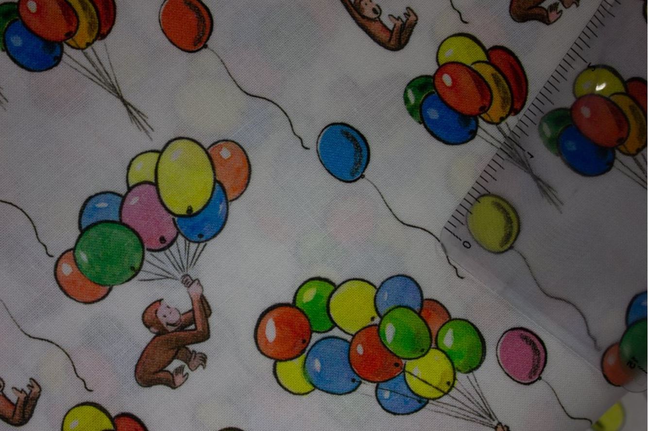 44 x 36 Curious George with Balloons Licensed Spring Creatives 100% Cotton Fabric Baby