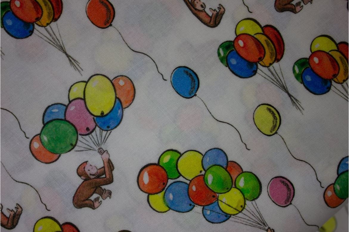 44 x 36 Curious George with Balloons Licensed Spring Creatives 100% Cotton Fabric Baby