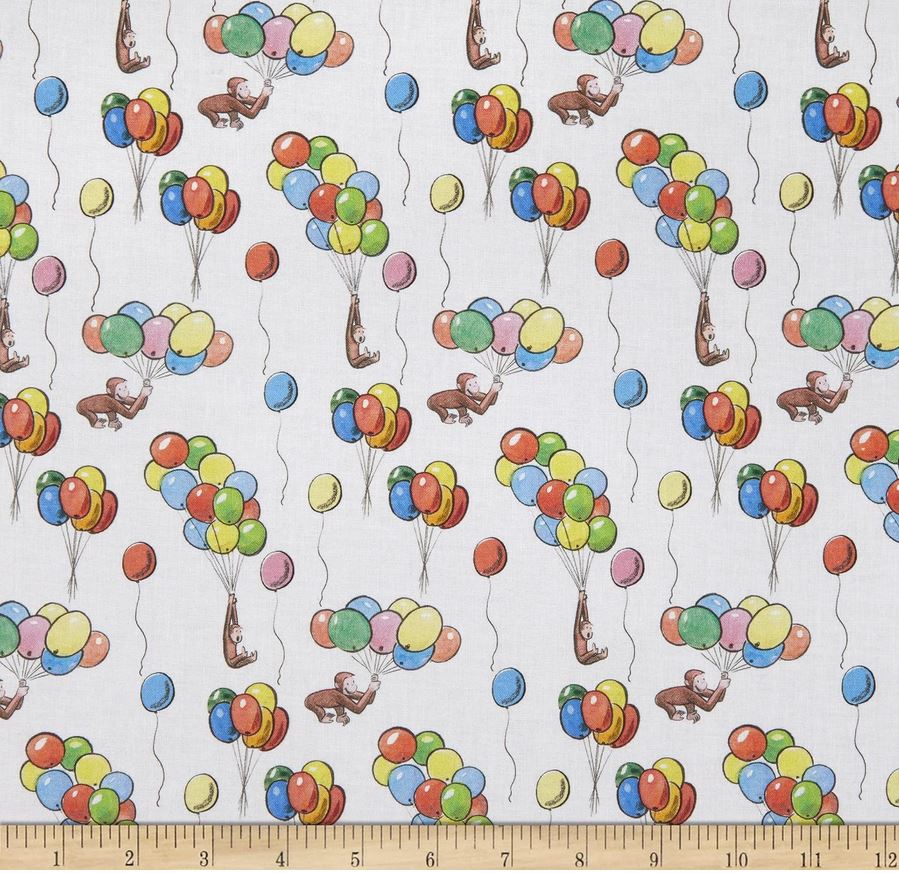 44 x 36 Curious George with Balloons Licensed Spring Creatives 100% Cotton Fabric Baby