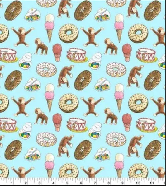 44 x 36 Curious George with Treats Licensed Spring Creatives 100% Cotton Fabric Baby