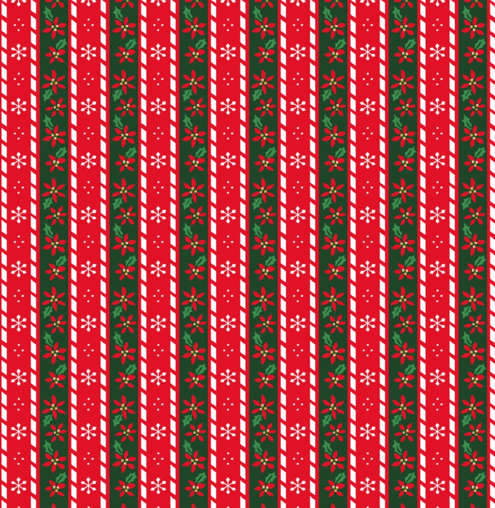 Christmas Stripes Poinsettia Snowflakes Red Green 100% Cotton Fabric