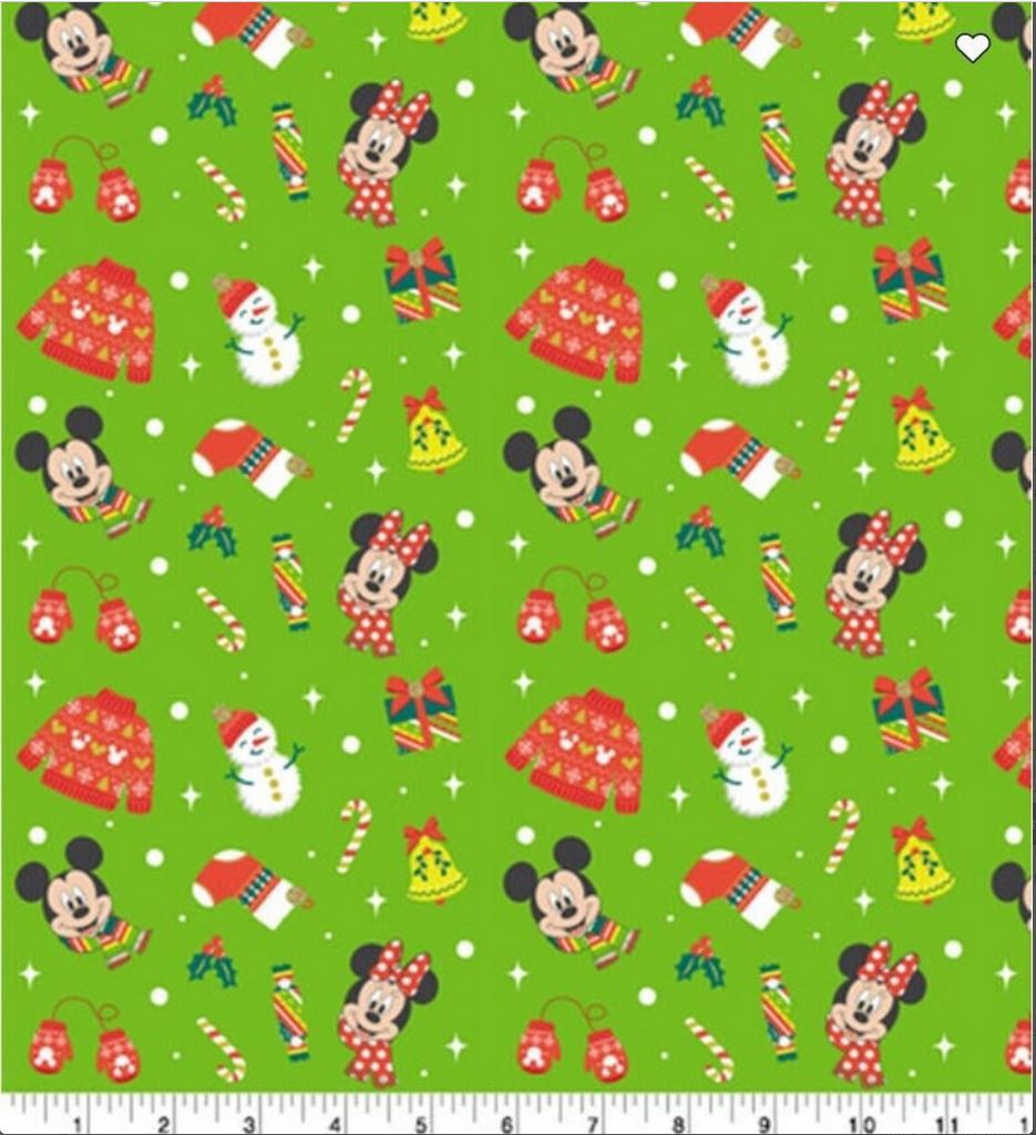 44 x 36 Licensed Mickey and Minnie Xmas Icons on Green Christmas Springs Creative 100% Cotton