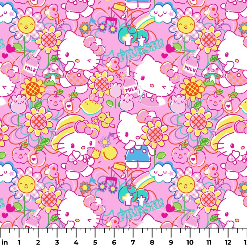 Springs Creative Hello Kitty Garden Doodle Pink 100% Cotton By the Yard Baby